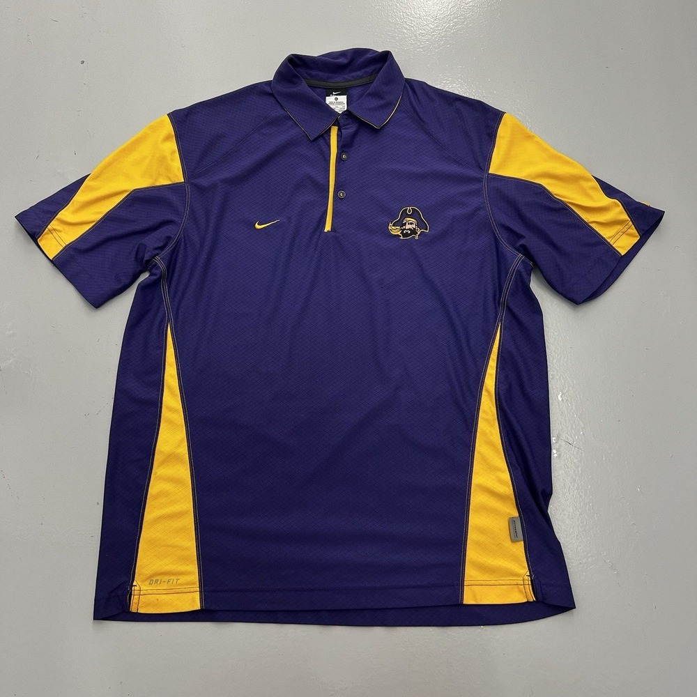 Nike ECU Pirates Dri-FIT Polo Shirt Mens XL Purple Gold East Carolina NCAA Golf